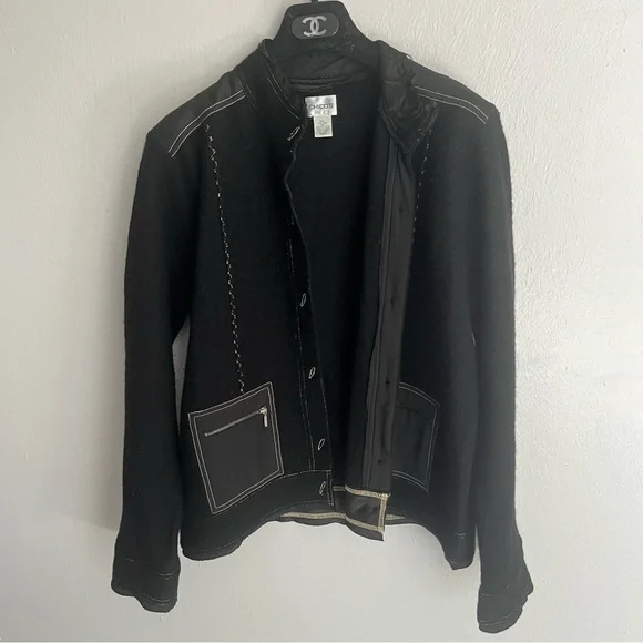 Chicos Vintage 100% Wool Button Front Mock Neck Jacket Size Large - Picture 5 of 11